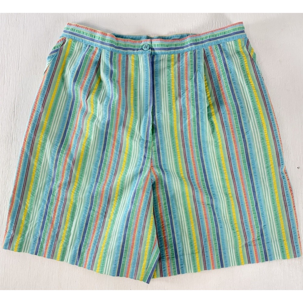 Leon Levin ladies long Striped Colorful Bermuda‎ shorts sz 16 golf brunch travel